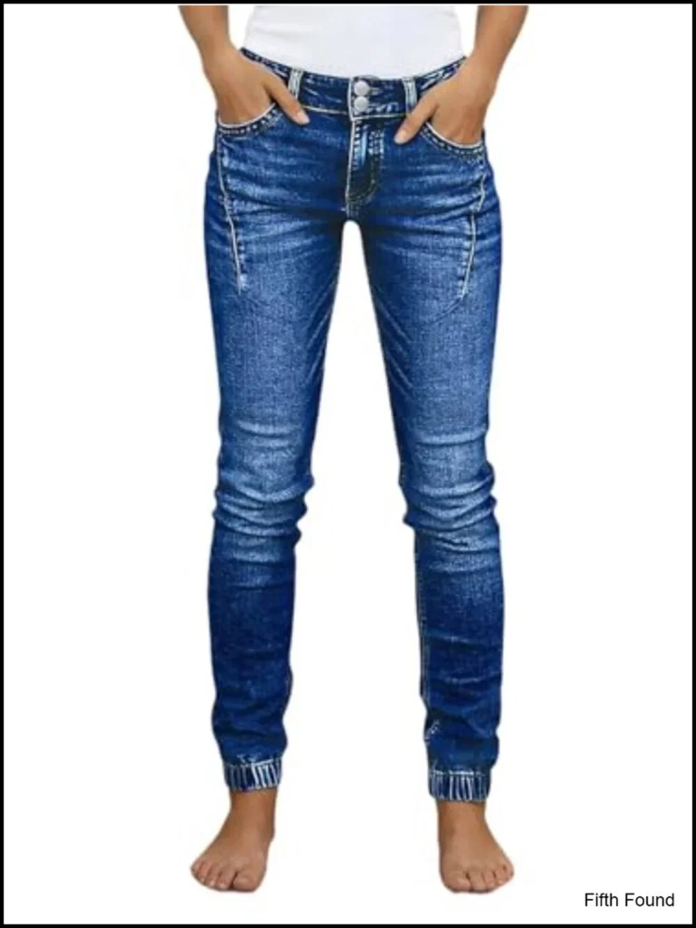 Mid Waist Skinny Butt Lifting Jeans Dual Button Jogger Denim